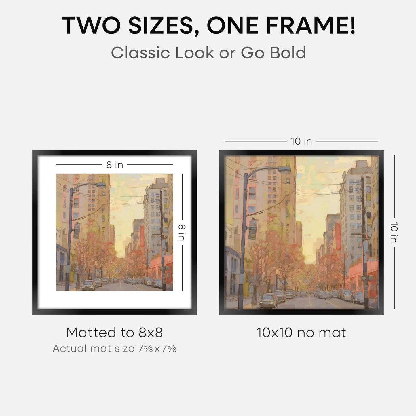 Homeforia 10x10 Black Picture Frame, High End Metal 10 by 10 Square Frames with Mat 8 x 8 Opening