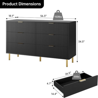 GAOMON 6 Drawer Dresser, Wood Chest of Drawers Organizer Storage with Gold Handle, Large Storage