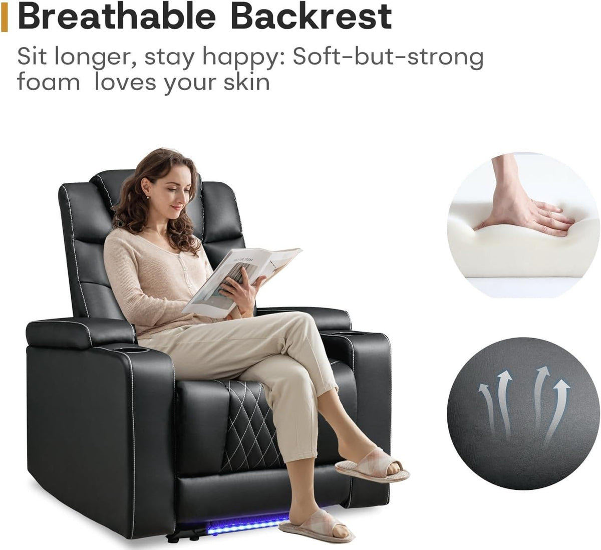 ANJ Power Home Theater Recliner Chair Set of 2, Electric Movie Theater Seating Reclining Chairs