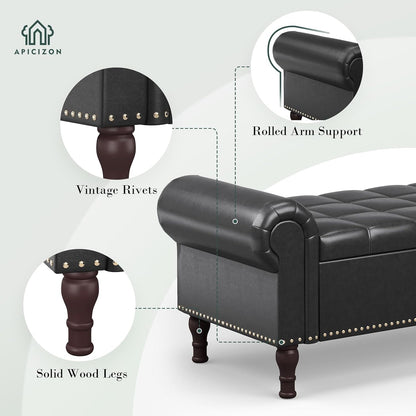Apicizon 60”Storage Benches, Queen Size Faux Leather Bed Bench with Tufted Button, Upholstered