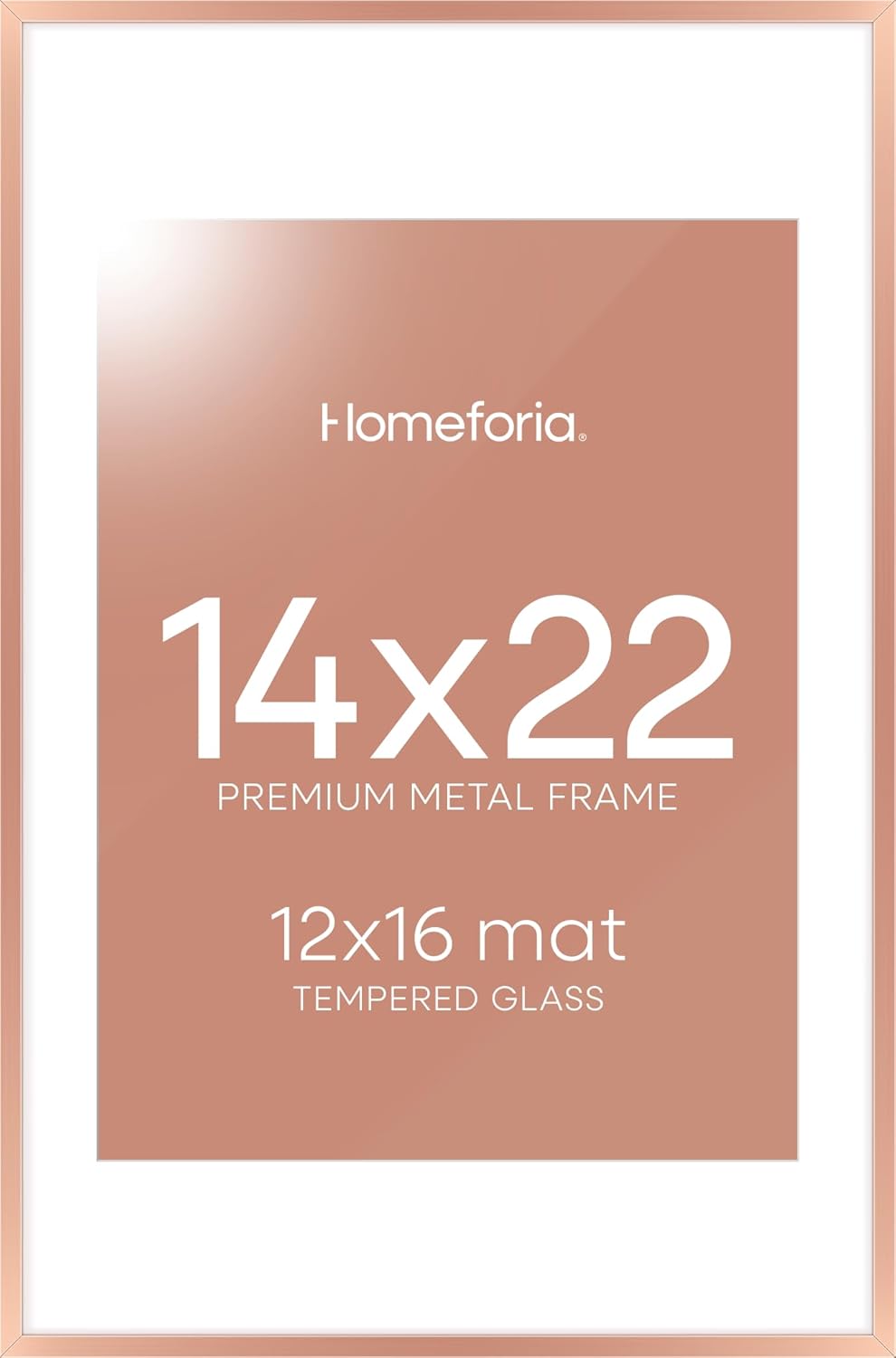 Homeforia 14x22 Picture Frame Rose Gold, High End Metal 14x22 Poster Frames with Mat 12x16 inch