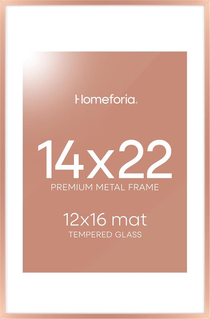 Homeforia 14x22 Picture Frame Rose Gold, High End Metal 14x22 Poster Frames with Mat 12x16 inch