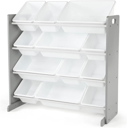 Humble Crew Kids Toy Storage Organizer with 12 Plastic Bins, Grey/White – Removable Bins for