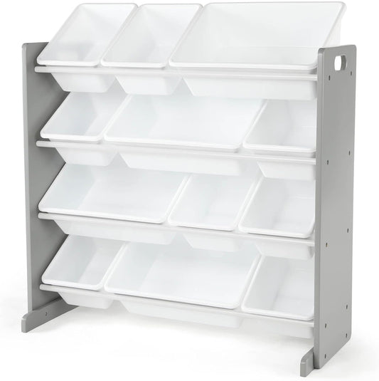 Humble Crew Kids Toy Storage Organizer with 12 Plastic Bins, Grey/White – Removable Bins for