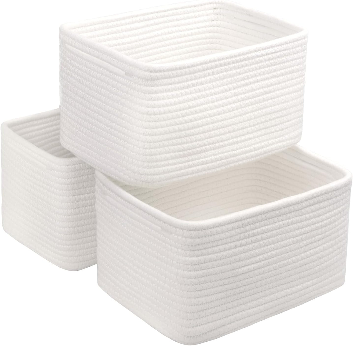 Small Cotton Rope Storage Basket Set of 3-11"x7"x7" Perfect Woven Baskets for Storage, Ideal