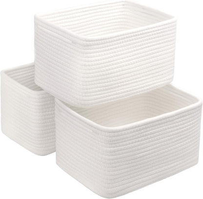 Small Cotton Rope Storage Basket Set of 3-11"x7"x7" Perfect Woven Baskets for Storage, Ideal
