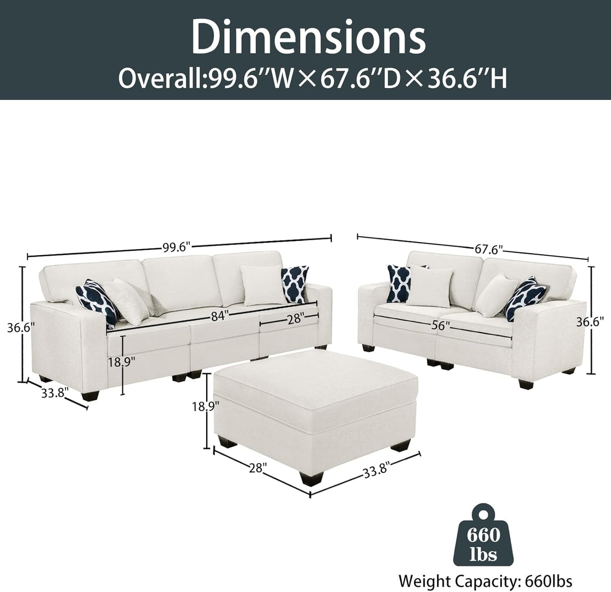 L Lengend Vansen Modular Sectional Sofa U Shaped Couch with Ottoman Modern Reversible Corner