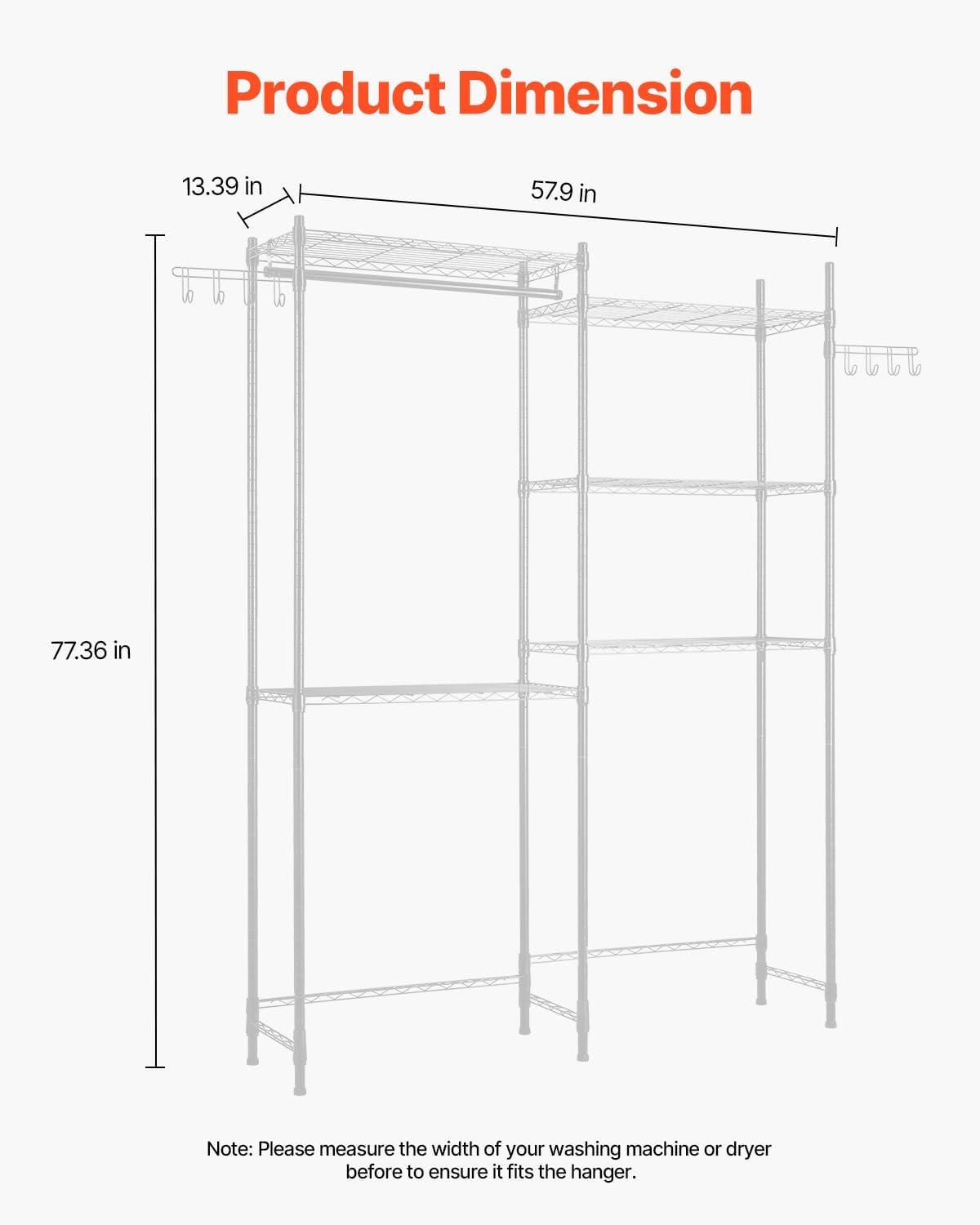 VEVOR Over The Washer and Dryer Storage Shelf, 5 Tier Laundry Room Drying Rack with Hanger Rod and