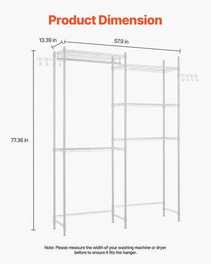 VEVOR Over The Washer and Dryer Storage Shelf, 5 Tier Laundry Room Drying Rack with Hanger Rod and