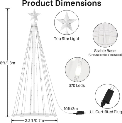 6ft Outdoor Christmas Cone Tree Lights with 370 Smart LED Lights & Star Topper Remote & APP Control