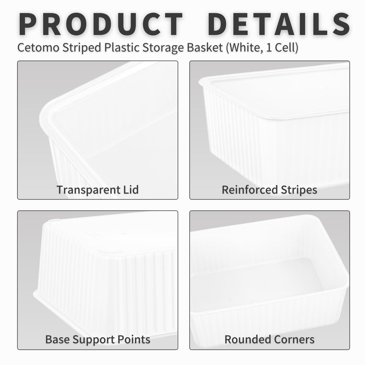 Cetomo Plastic Underwear Drawer Organizer with Lid, Lidded Storage Box for Bras, Plastic Basket for