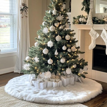 AOGU 36 Inch Faux Fur Christmas Tree Skirt White Plush Skirt for Merry Christmas Party Christmas