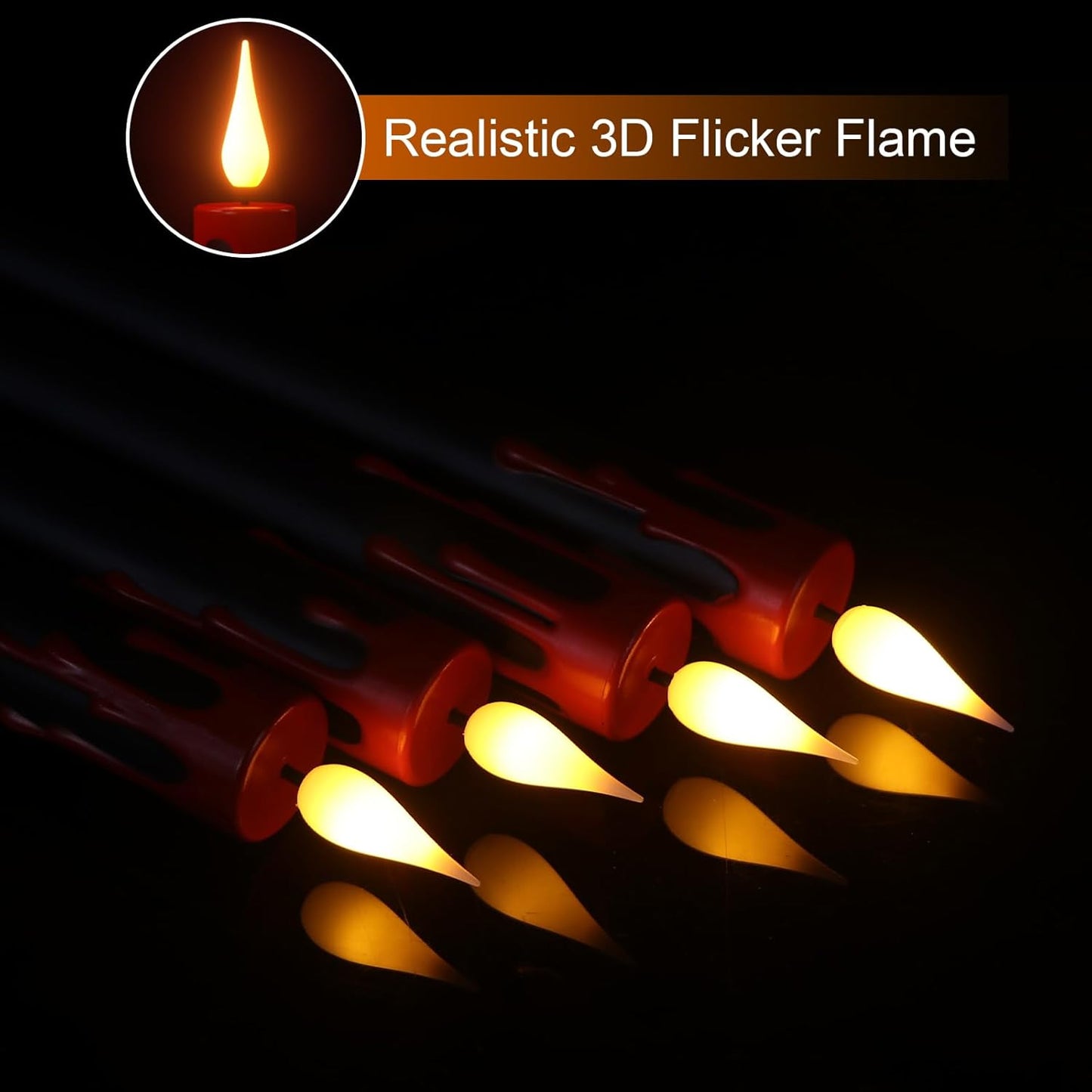 GenSwin Halloween Black Taper Flameless Candles with Ghost Hand Candlesticks and Remote Timer, 2
