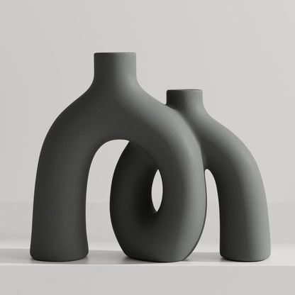 Hug Donut Decorative Vase Set - Dark Gray Modern Minimalism Industrial Style Vases Home Decor