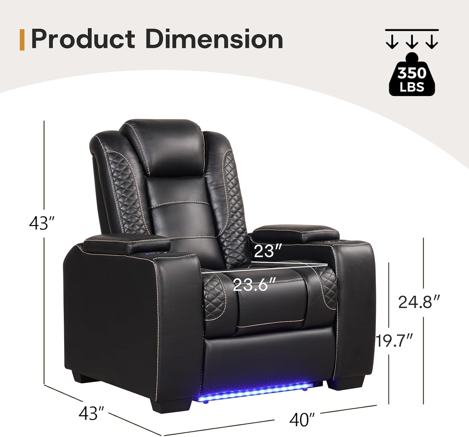 ANJ Power Theater Recliners Set of 3, Electric Home Theater Seating, Black Faux Leather Recliner