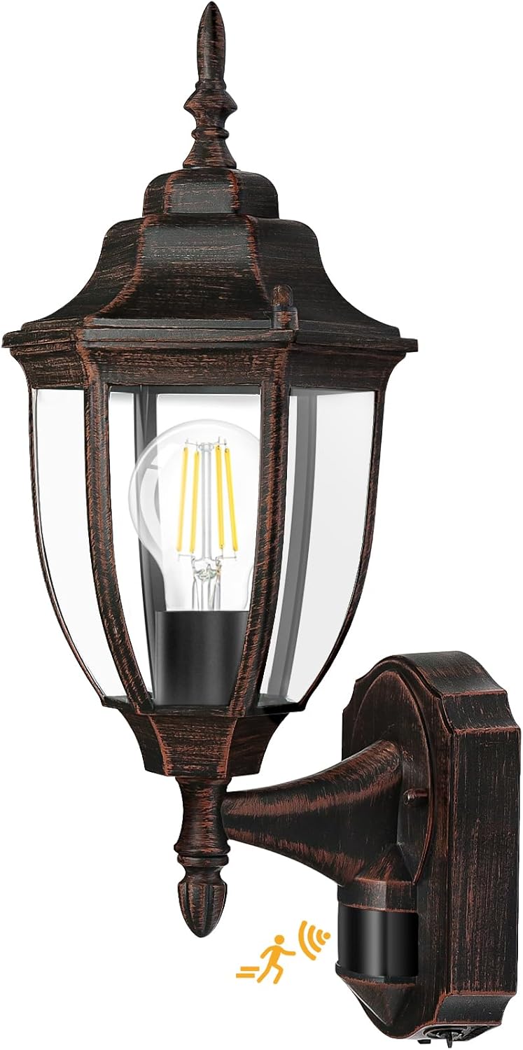 Lamomo Outdoor Wall Sconce, Dusk to Dawn Motion Sensor Light Fixtures, Exterior Aluminum Waterproof