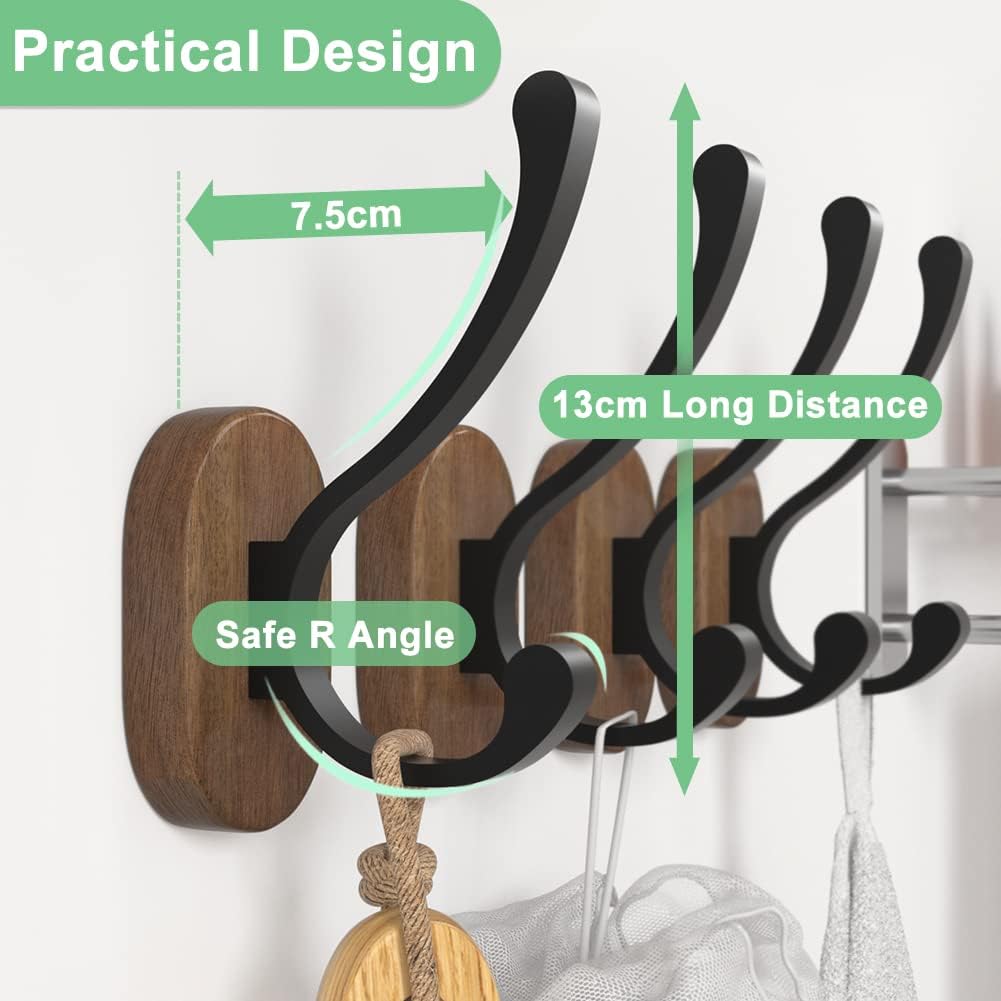 Wall Hooks for Hanging Coats - 4 Pack Coat Hooks Wall Mounted, Wood Coat Hooks for Wall, Bussdis