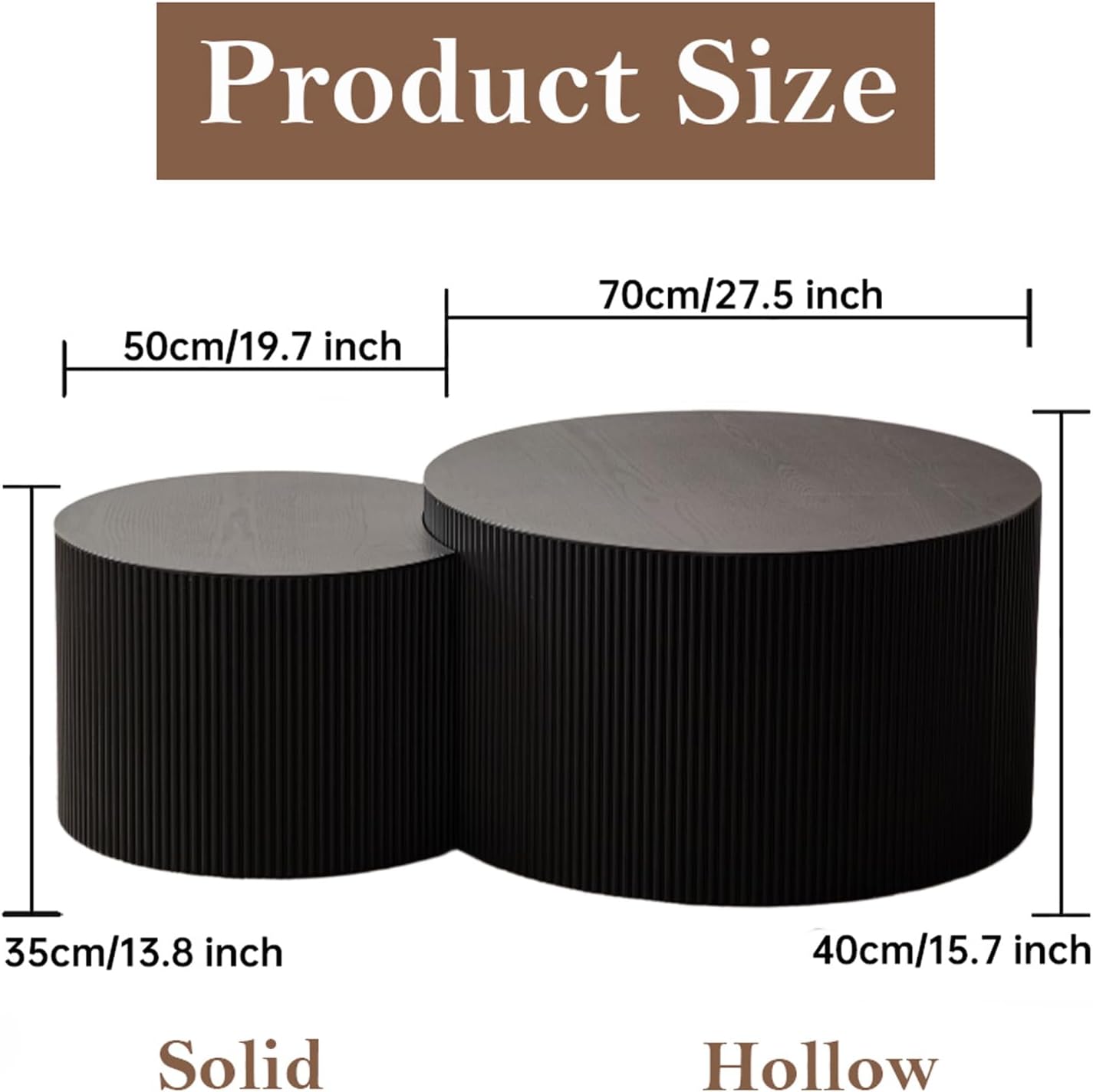 Round Nesting Coffee Table Black Round Fluted Coffee Table Set of 2 for Living Room Small Circle