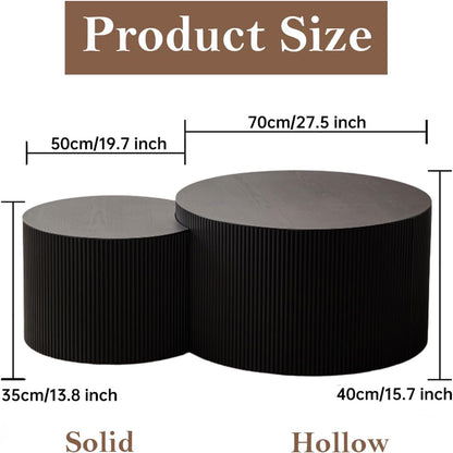 Round Nesting Coffee Table Black Round Fluted Coffee Table Set of 2 for Living Room Small Circle