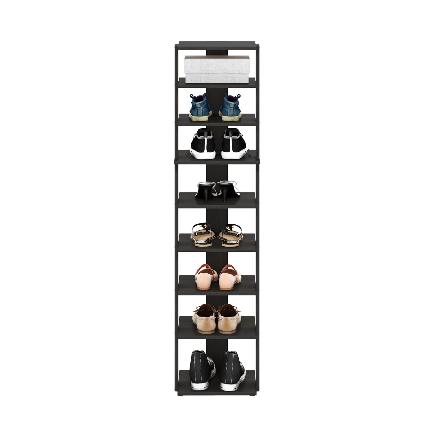 Furinno Compact Vertical Shoe Rack, 9-Tier Narrow Shoe Organizer, Free Standing Shoe Storage, Shoe