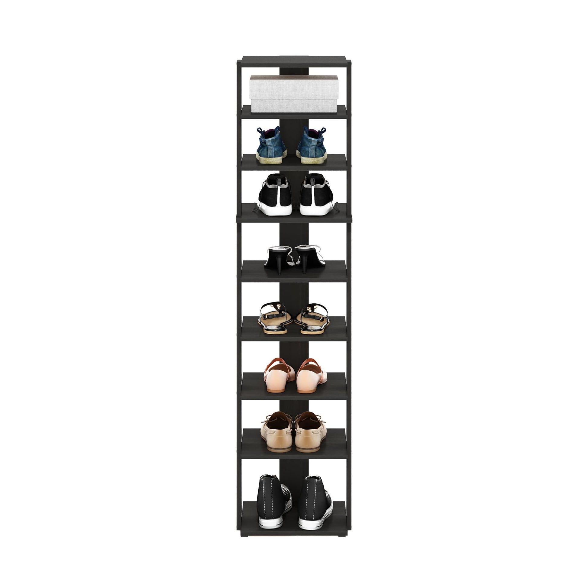 Furinno Compact Vertical Shoe Rack, 9-Tier Narrow Shoe Organizer, Free Standing Shoe Storage, Shoe