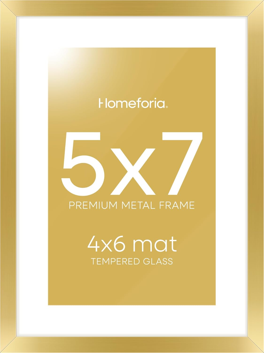 Homeforia 5x7 Picture Frame Gold, High End Metal 5 x 7 Gold Frames with Mat 4 x 6 for Print, 5by7