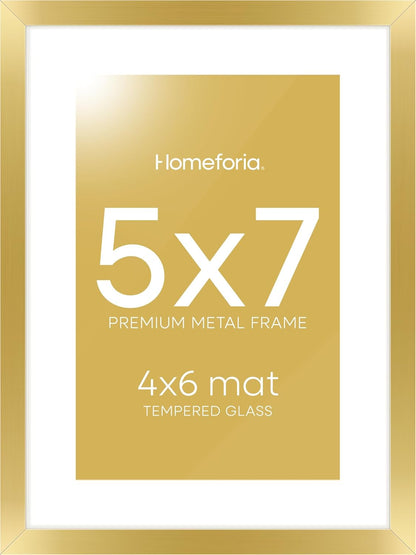 Homeforia 5x7 Picture Frame Gold, High End Metal 5 x 7 Gold Frames with Mat 4 x 6 for Print, 5by7