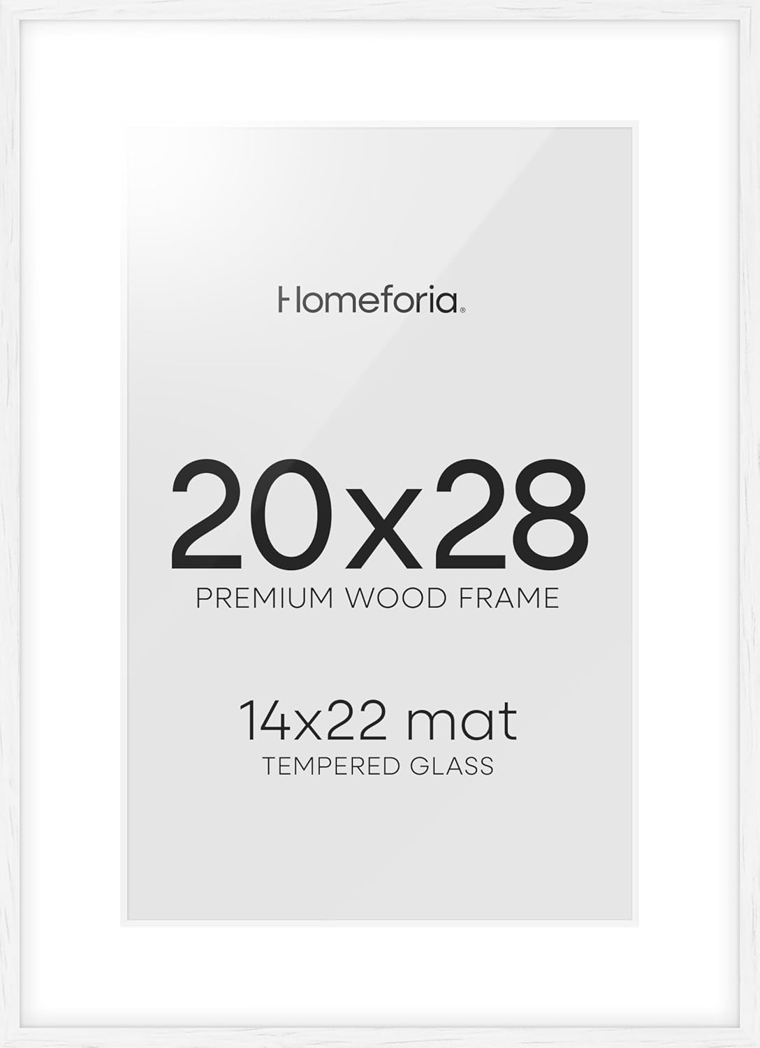 Homeforia 20x28 Picture Frame White, High End Oak 20 x 28 White Wood Poster Frames with Mat 14 by