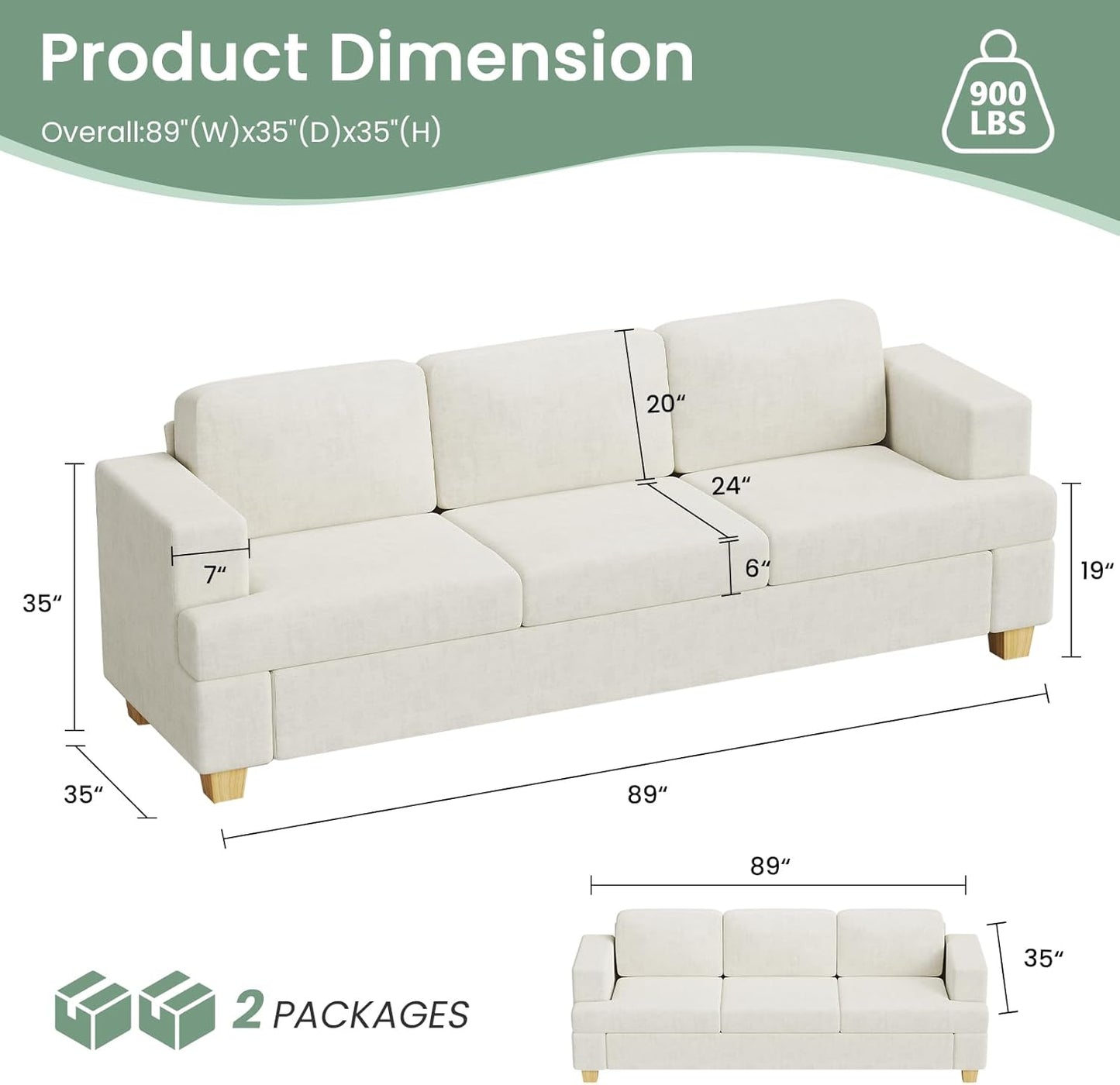 Sofa, 3 Piece Set Comfy Sofa, 2 Loveseat & 3 Seater Couch with Deep Seats for Living Room, Modern