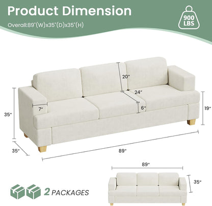 2 Piece Set Comfy Sofa Couch, 2 3-Seater Sofa with Deep Seats, Modern Sleeper Couch for Living