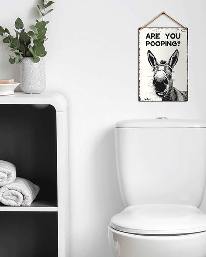 ALKB Funny Donkey Are You Pooping Metal Signs Vintage Farmhouse Bathroom Wall Decor Donkey Lovers