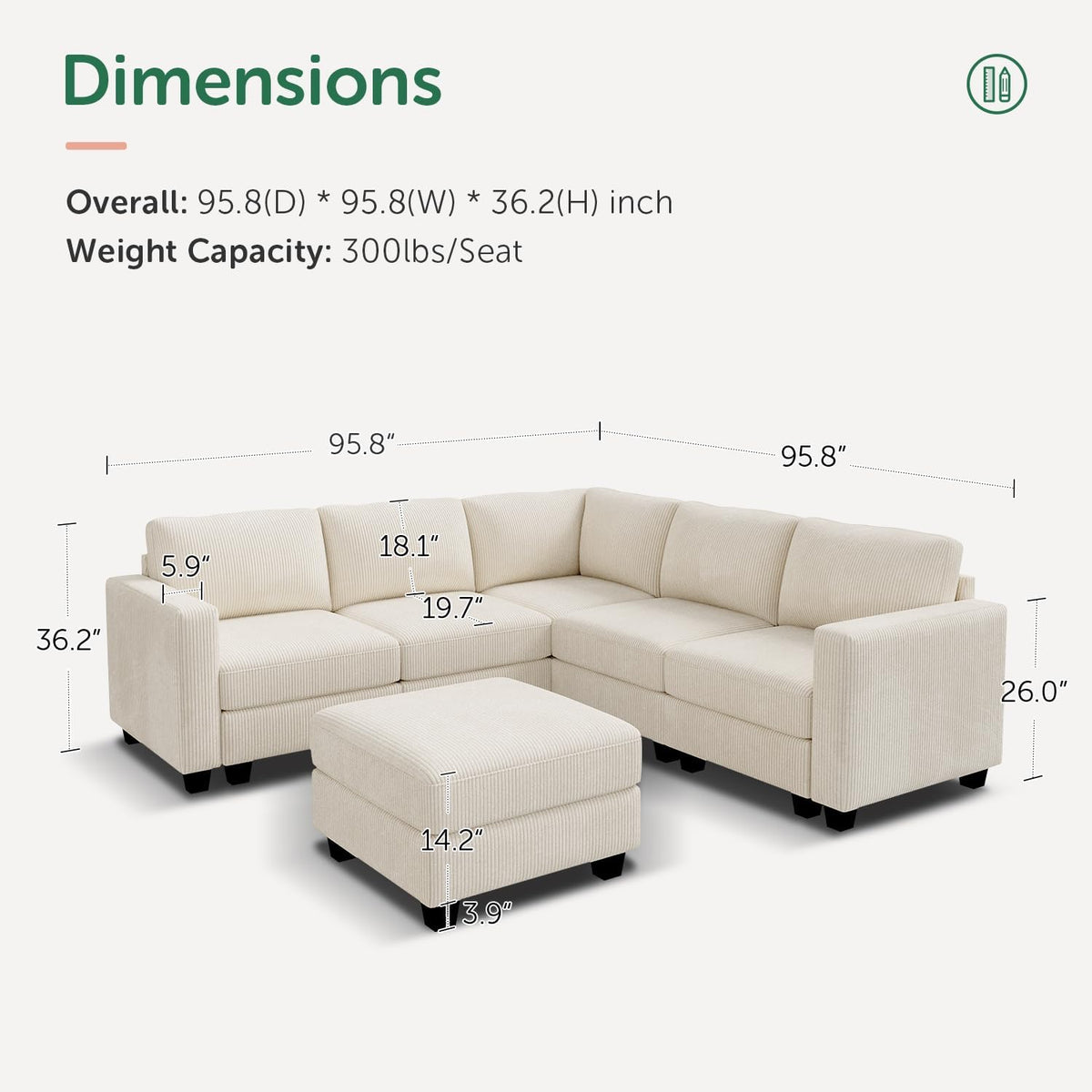 HONBAY Corduroy Modular Sectional Couch with Storage L-Shaped Sectional Couches for Living Room 6