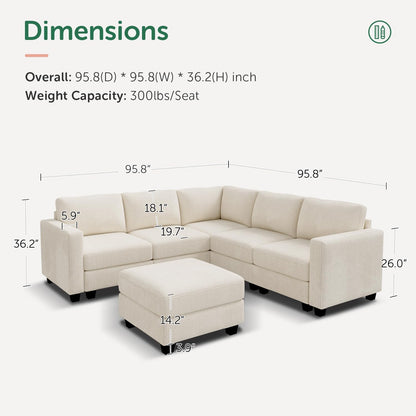 HONBAY Corduroy Modular Sectional Couch with Storage L-Shaped Sectional Couches for Living Room 6
