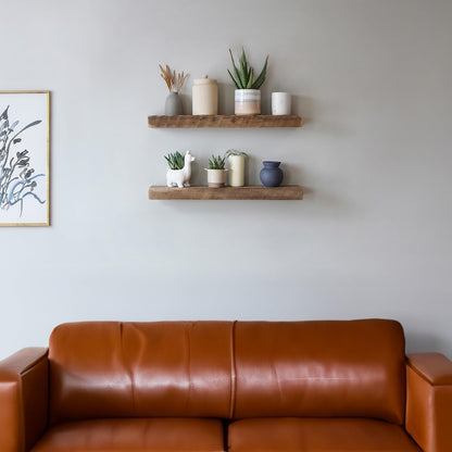 Urban Legacy Reclaimed Barnwood Planks | Floating Shelves for Wall w/Flush Mount Shelf Bracket Set