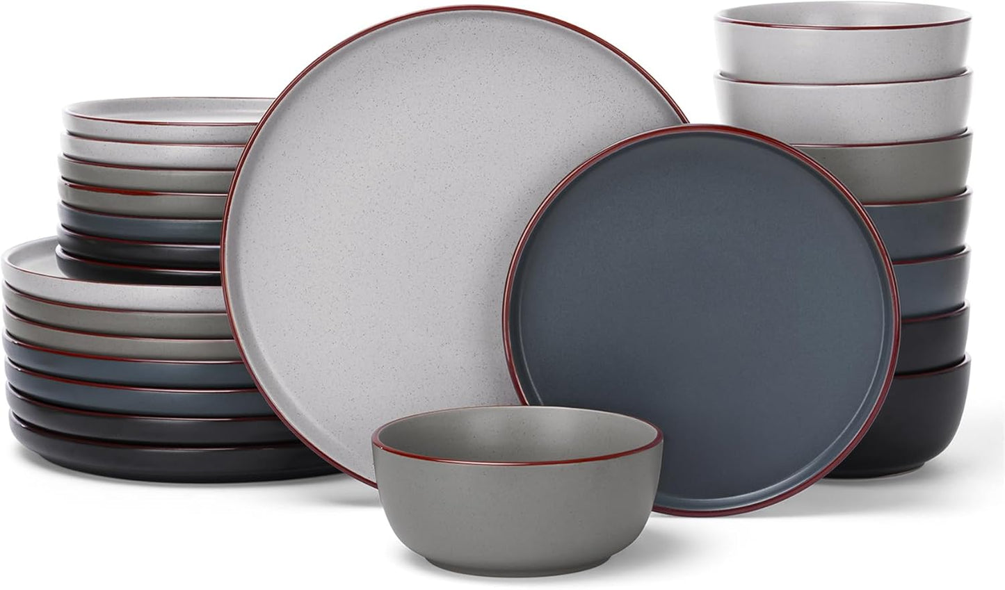 Famiware Mercury 24 Pieces Dinnerware Sets, Plates and Bowls Sets for 8, Microwave and Dishwasher