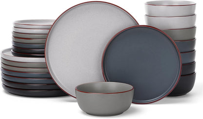 Famiware Mercury 24 Pieces Dinnerware Sets, Plates and Bowls Sets for 8, Microwave and Dishwasher