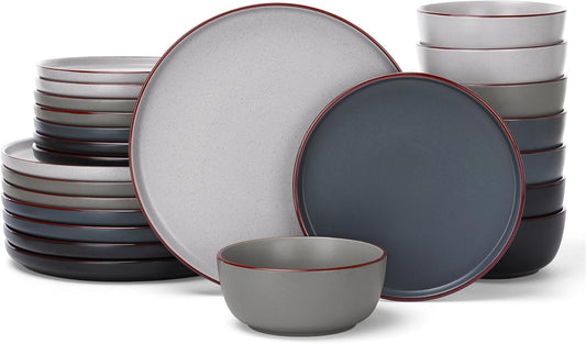 Famiware Mercury 24 Pieces Dinnerware Sets, Plates and Bowls Sets for 8, Microwave and Dishwasher