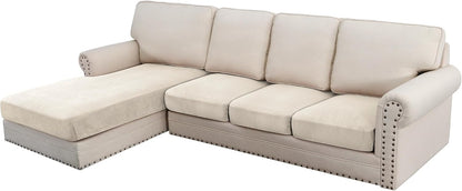 H.VERSAILTEX Velvet Stretch Sectional Couch Covers - 4 Piece Set, L Shape, Ivory Striped (Large