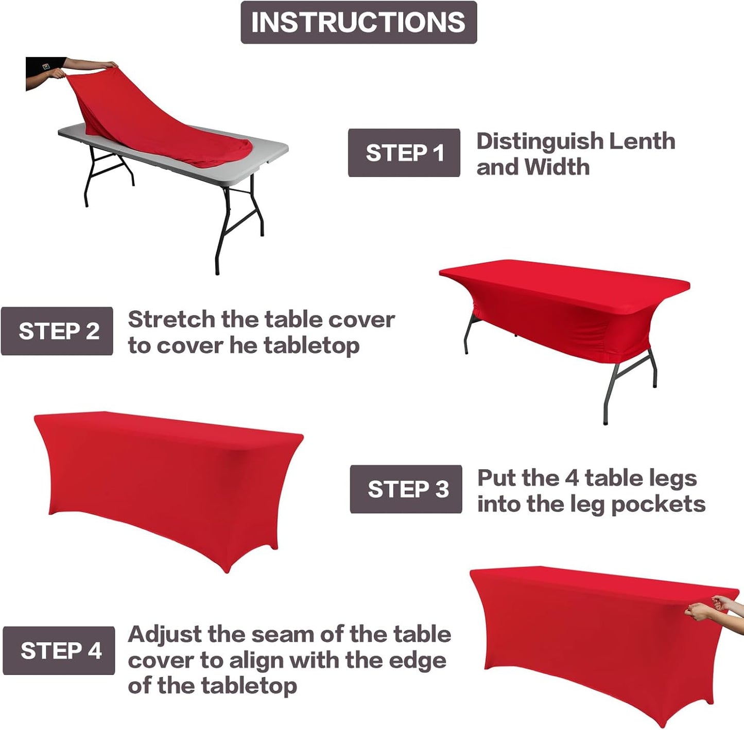 IVAPUPU 2 Pack 4FT Table Cloth for Rectangular Fitted Events Stretch Red Table Covers Washable