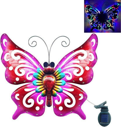 Solar Garden Light, Metal Butterfly Wall Art, 19" Large Hanging Decor for Garden Patio Fences Porch
