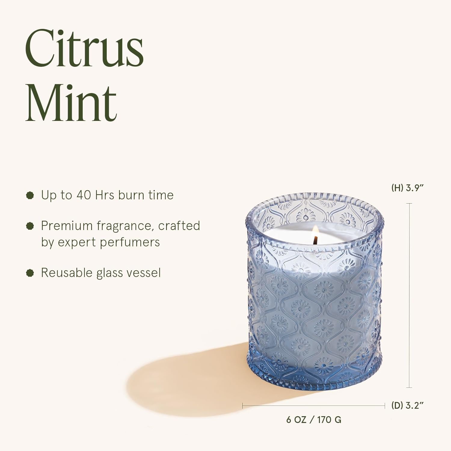 LA JOLIE MUSE Citrus Mint Candle – Yuzu, Mint & Tonka | 6 oz Natural Soy Wax | 40 Hours Clean Burn