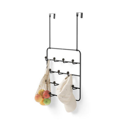 Umbra Estique Coat Rack, Over the Door Wall Hooks, 14 Hook, Black/Walnut