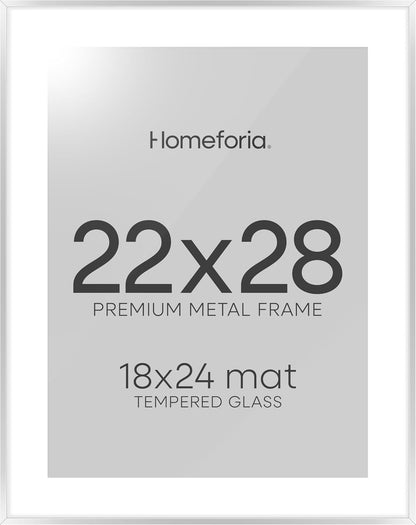 Homeforia Silver 22x28 Picture Frame, Rectangular Metal Poster Frame with Mat, 22 x 28 Frame Matted