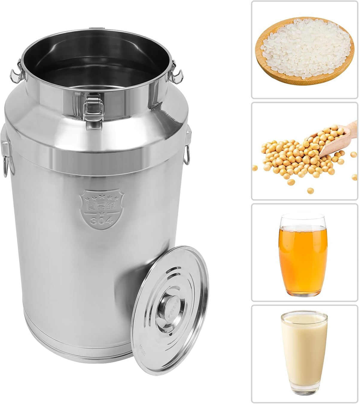 Stainless Steel Milk Can, 304 Stainless Steel Pail 23Gal Milk Can with Sealed Lid, 88L Hanging Lid