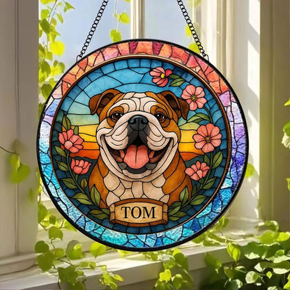 Custom Stained Glass with Pet Portrait & Name, Personalized Window Hanging, Pet Loss Memorial Gift