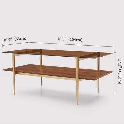 Rectangle Coffee Table, Mid-Century Modern Design, L41 W21 x H17, for Living Room, 2-Tier