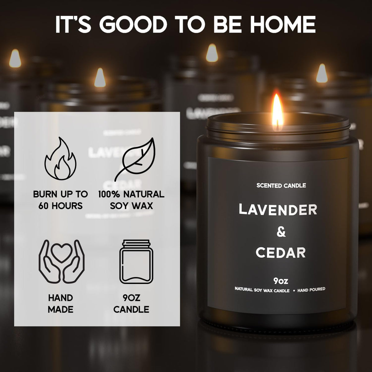 Lavender＆Cedar Candle, 9oz Scented Candle for Men, Scented Candles for Home, Soy Candle Gifts for