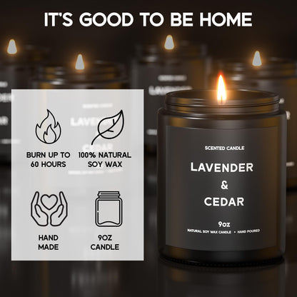 Lavender＆Cedar Candle, 9oz Scented Candle for Men, Scented Candles for Home, Soy Candle Gifts for