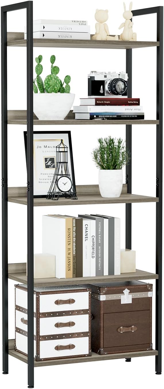 NUMENN Bookshelf, 5 Tier Bookshelves, Home Office Bookcase Shelf Storage Organizer, Free Standing
