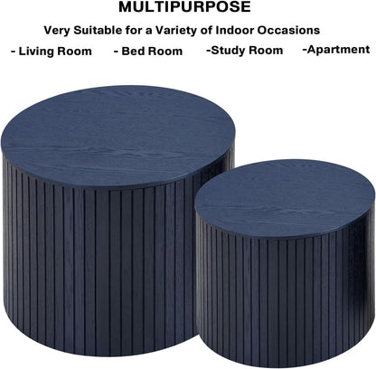 Nesting Coffee Tables Set of 2, Wooden Round Coffee Tables with Storage,Modern Circle Accent End